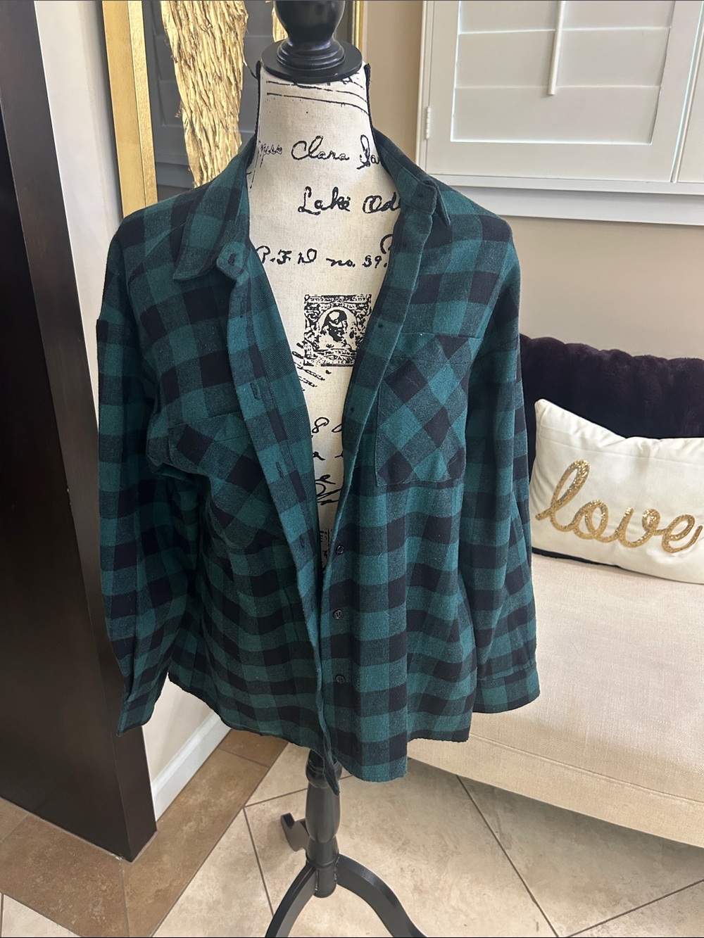 Pink Lily Teal and Black Plaid Utility Jacket - Button Front